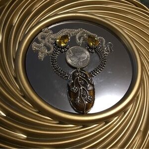 TIGERS EYE STONE STERLING SILVER NECKLACE WITH TWO LARGE CITRUS STONES/S CLOSURE